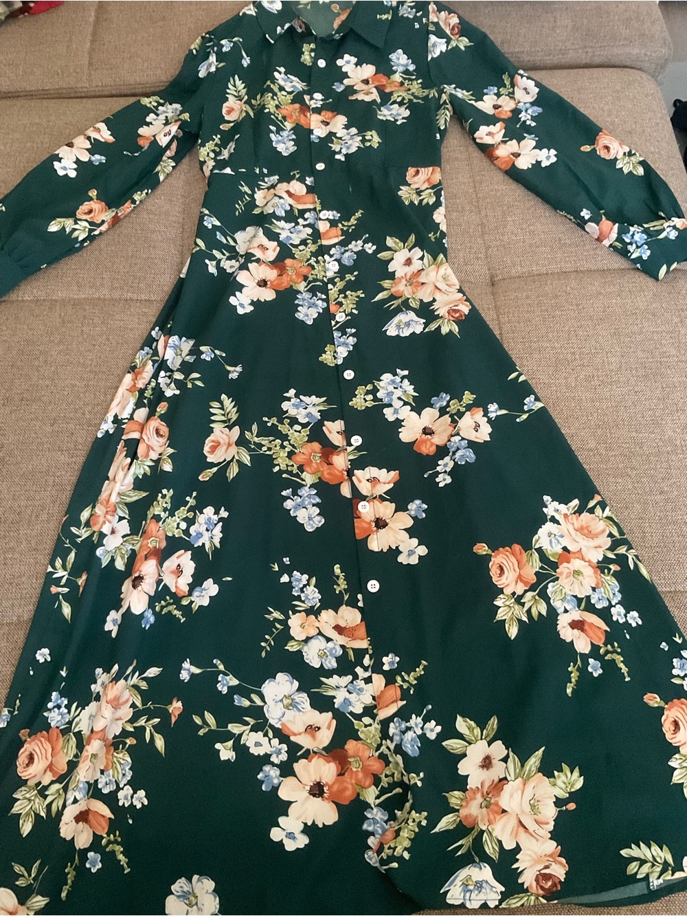 SHEIN Dark Green Floral Button-Front Maxi Dress